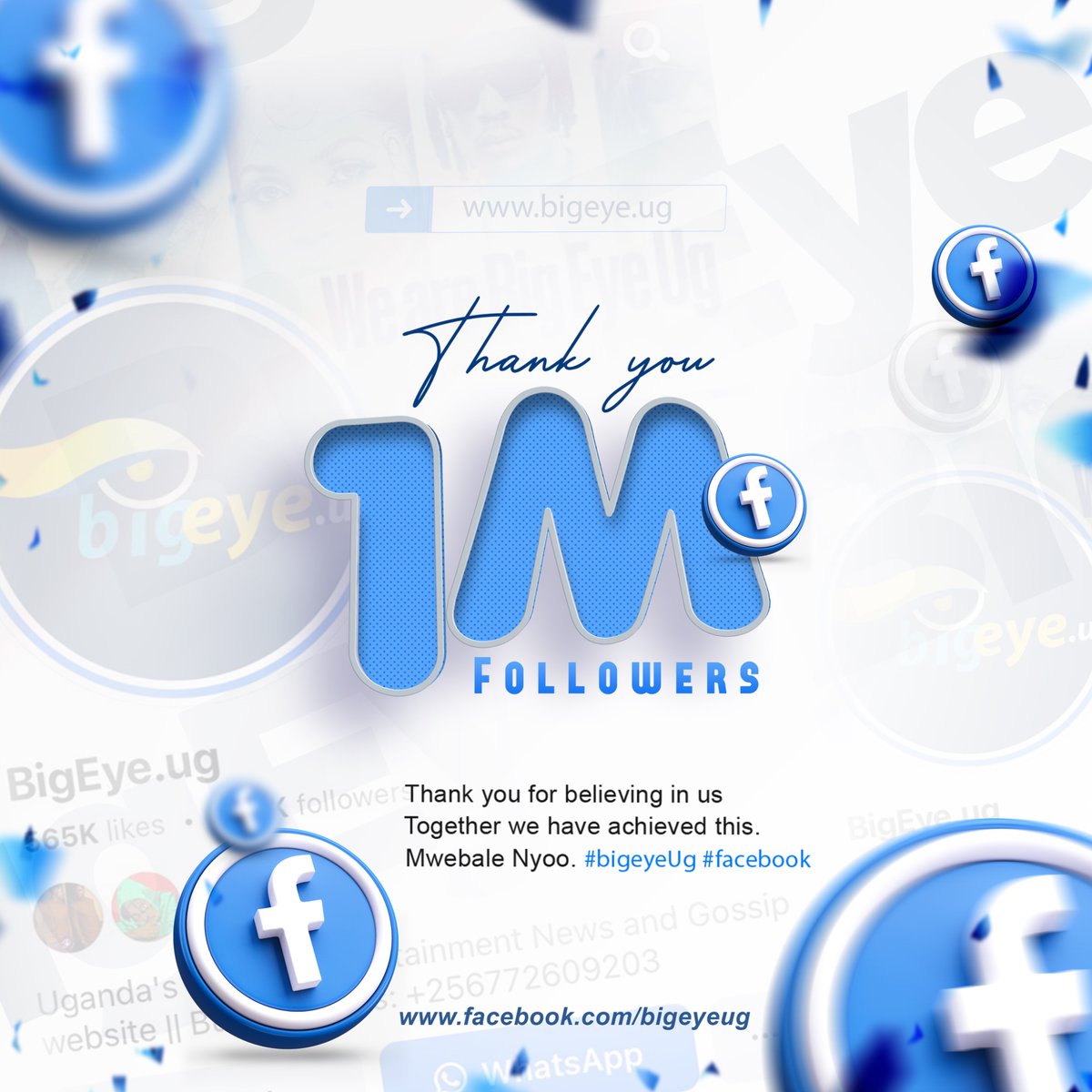 BigEyeUG's tweet image. We are 1 MILLION bigger on Facebook because of you all. Thank you for supporting BigEye.ug. 🩵💙