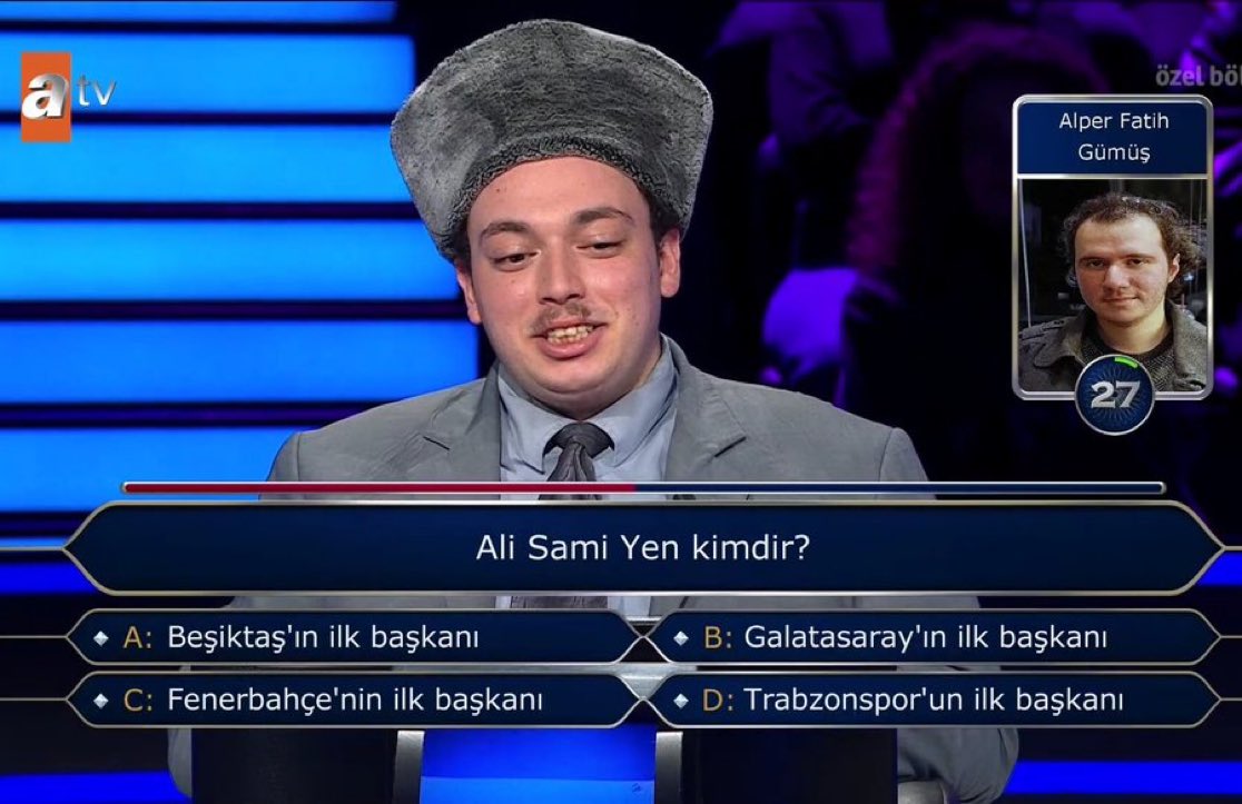 Milyoner yarışmasında yarışmacının hem telefon hem de seyirci joker hakkını kullandığı soru.