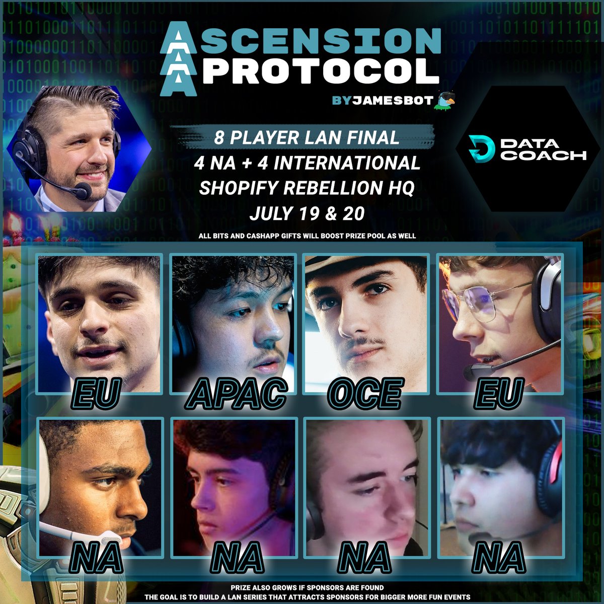 GoJamesbotGo's tweet image. 🚨ASCENSION PROTOCOL UPDATE🚨

LAN IS FINALIZED! We are heading to @ShopifyRebels HQ with @ChalkedCast for LAN!

🇫🇷@mawkzy1 
🇪🇸@StizzyRl 
🇸🇬🇮🇪@Maxeew_
🇦🇺@bbananahead 
🇺🇸@WahveyRL 
🇲🇽🇺🇸@AlexZapatos 
🇧🇷@diazrll 
🇬🇷🇺🇸@Its_W1ZZ 

📅July 19 &amp;amp; 20

See you SOON @ChalkedCast 🫶