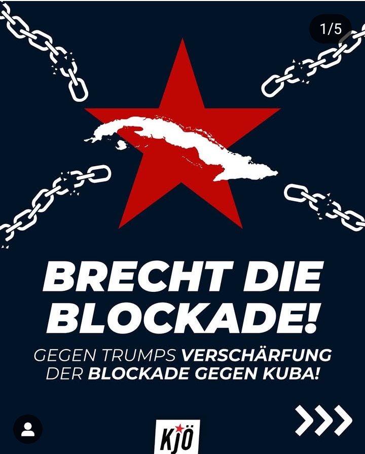 La Juventud Comunista de Austria (<a href="/KJOE_Wien/">KJÖ Wien</a>) emitió un comunicado de condena a las medidas de bloqueo y asfixia económica desplegadas por Estados Unidos contra #Cuba.

#CubaEstáFirme 
#TumbaElBloqueo