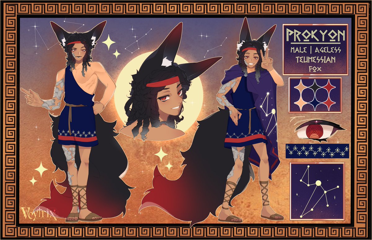 HE'S FINALLY HERE!!! I GOT HIM A FULL REF SHEET BABY!!! 
HES GOT AN OFFICIAL DESIGN NOW!!! HES SO PRETTY AND HES A LITTLE SHIT I'M SO HAPPY!!

Also!
This was made by the amazing and wonderful <a href="/Veytrix_/">Vey | ᯽CEO of Cyxiao᯽</a>  please give them so much love for their the amazing work!!