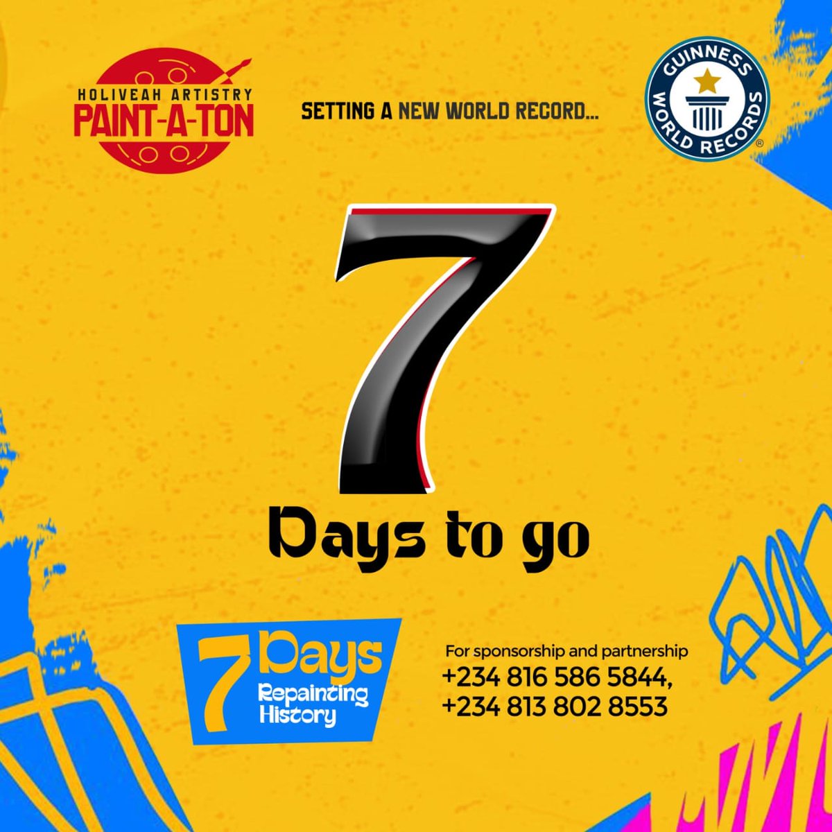 Holiveartistry's tweet photo. 7 Days to Go 🎨🔥

One week from greatness!

Holiveah is gearing up to paint her way into the record books — 7 days of non-stop creativity begins in 7 days!

📍 Bonny Island will be buzzing — will YOU be part of it?

We’re calling on supporters and sponsors to support this Motion https://t.co/lStZt2JXvZ