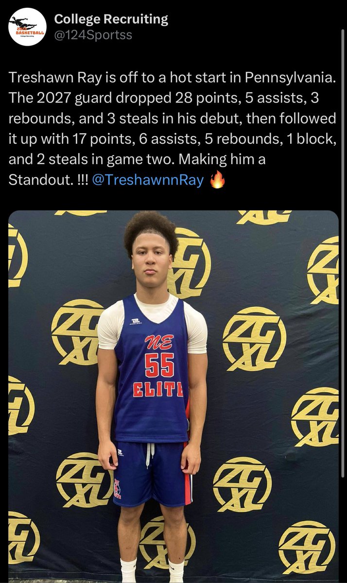 TreshawnnRay's tweet photo. These are some clips from this weekend in Pennsylvania for live period at @ZeroGravityXL . I came out hot my first game scoring 28 Pts and having 5 assists.  I want to thank coach @Bhoban23 for letting me come aboard this weekend. @play_neelite more events coming.📈 https://t.co/l02XnqK6Fx