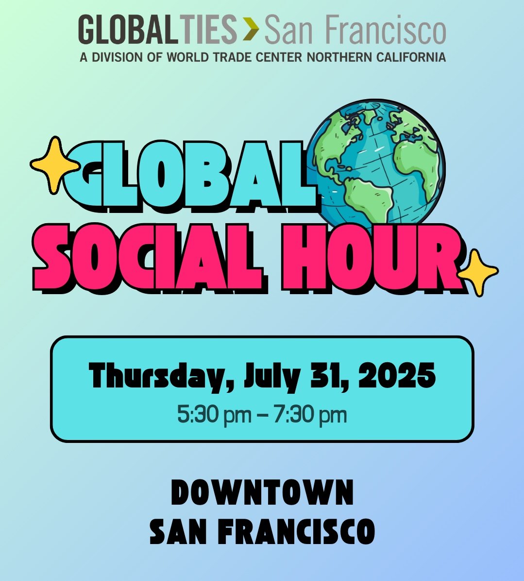 Global Ties San Francisco (@globaltiessf) on Twitter photo 🌏 Don’t miss our #GlobalSocialHour on Thursday, July 31 at 5:30pm in San Francisco! Join us for an evening of great food, conversation, and international connection.
Register today: globaltiessf.org/global-social-…
#DinnerDiplomacy #InternationalExchange <a href="/GlobalTiesUS/">Global Ties U.S.</a> <a href="/MarriottIntl/">Marriott International</a> 🌏 Don’t miss our #GlobalSocialHour on Thursday, July 31 at 5:30pm in San Francisco! Join us for an evening of great food, conversation, and international connection.
Register today: globaltiessf.org/global-social-…
#DinnerDiplomacy #InternationalExchange <a href="/GlobalTiesUS/">Global Ties U.S.</a> <a href="/MarriottIntl/">Marriott International</a>