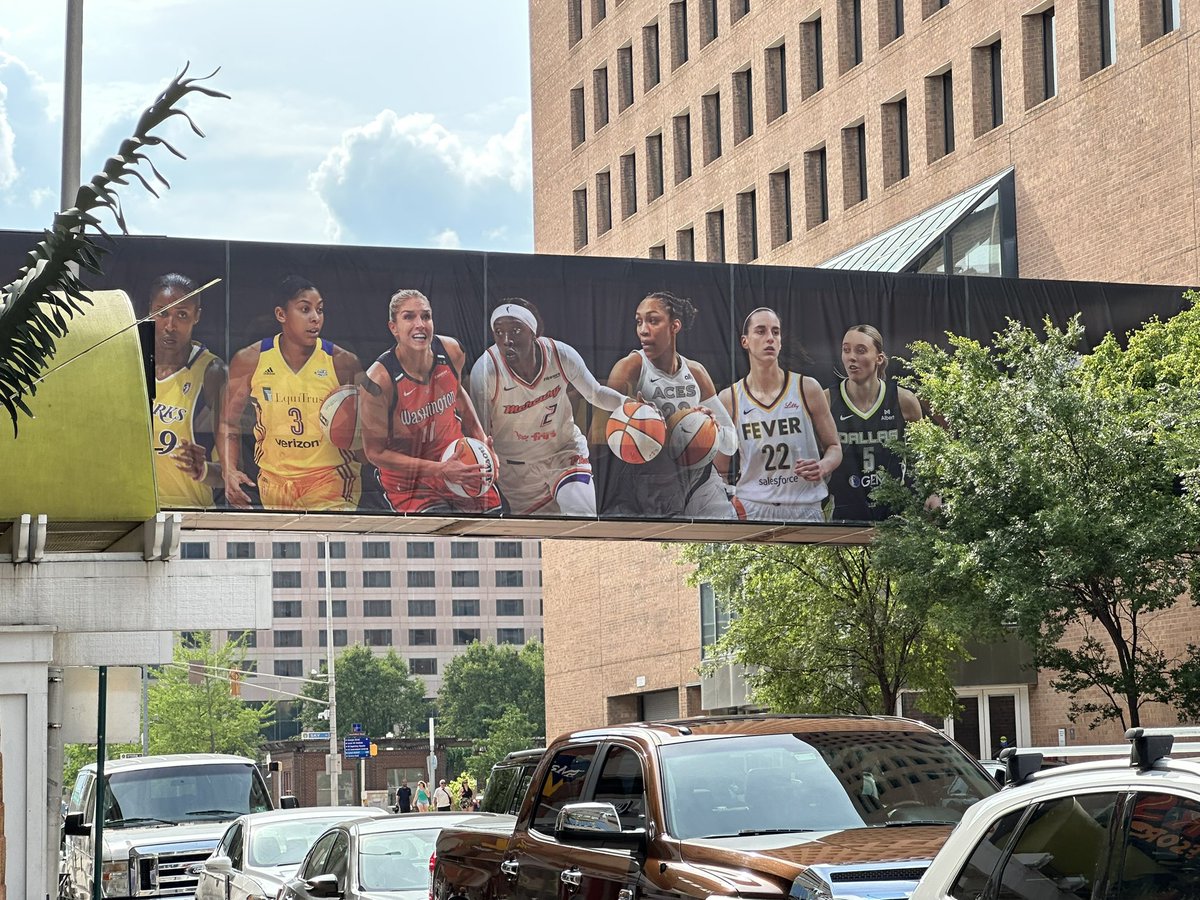 Some Paige Bueckers features on WNBA All-Star advertisements in downtown Indianapolis. She was recently named an All-Star starter.