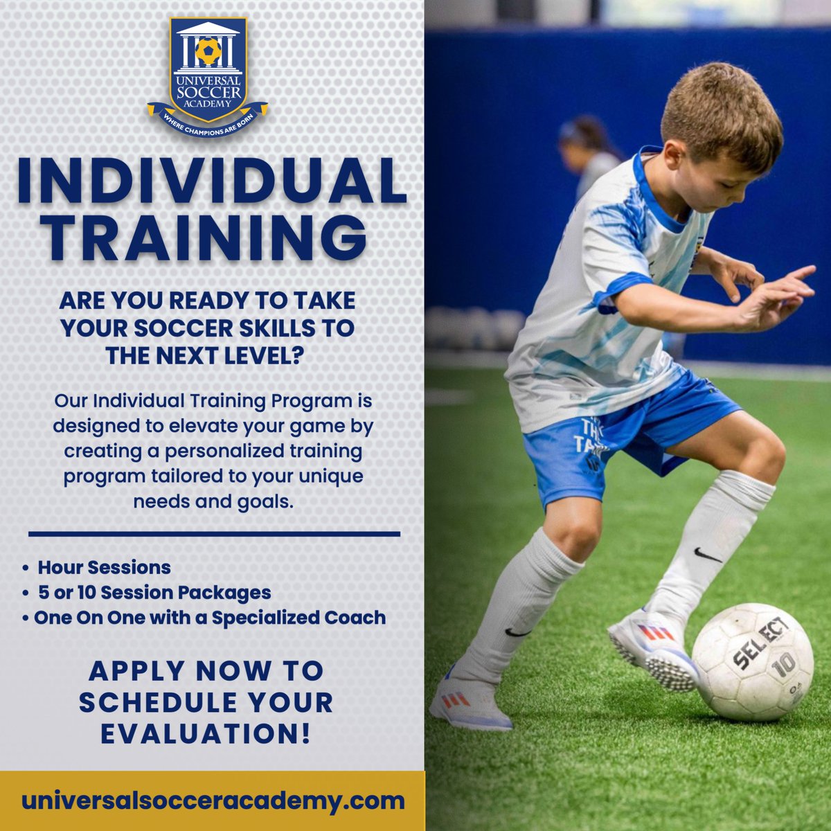 Elevate your soccer skills with our one-on-one training! 💪⚽ Apply now: ow.ly/Bhfu50WePVH @univsocceracademy #individualtraining #wherechampionsareborn