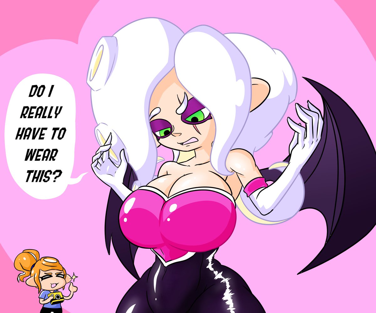 Selena in Rouge the bat cosplay, because Megan practically begged her to wear a cosplay costume for Splatcon. 
(She will be punished later for it)

(Megan got that idea from Michael, after annoying him for ideas until he got fed up with her)
#splatoon #cosplay