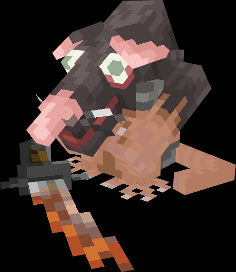 Ratmen - Afflicted by a curse, they skulk around deep below ground. Their bacteria-ridden mouths inflict poison with their bites, and their rusted blades can inflict Tetanus.  If offered cheese, they become a temporary ally to aid in battle. #pixelart #minecraft #art #blockbench