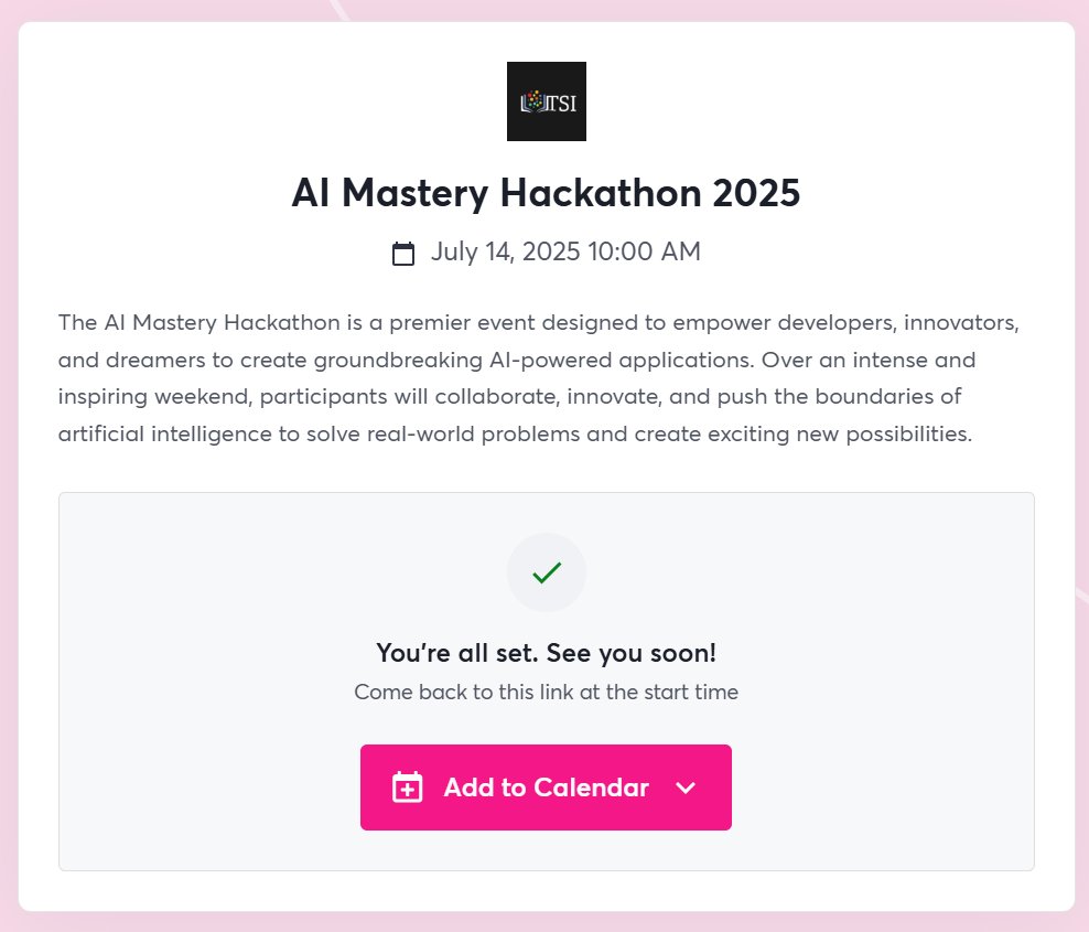 AlisherFarhadi's tweet photo. AI Mastery Hackathon will kick off tomorrow at 10am EST. 

Join @tsi_org, @sarahndipitous, and 120+ of our participants for the start of the event.

Learn about the challenges, requirements, and rules of participation.

Can't wait for everyone to start creating!!! https://t.co/0ZdxORTguU