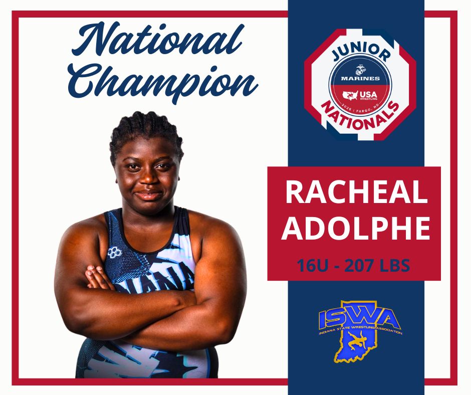 Racheal Adolphe is your 16U 207 lbs National Champion — winning it all by fall! 🔥💪 What a dominant performance! #FargoChamp #WrestlingPower #16UChampion #TeamIndiana #iswa