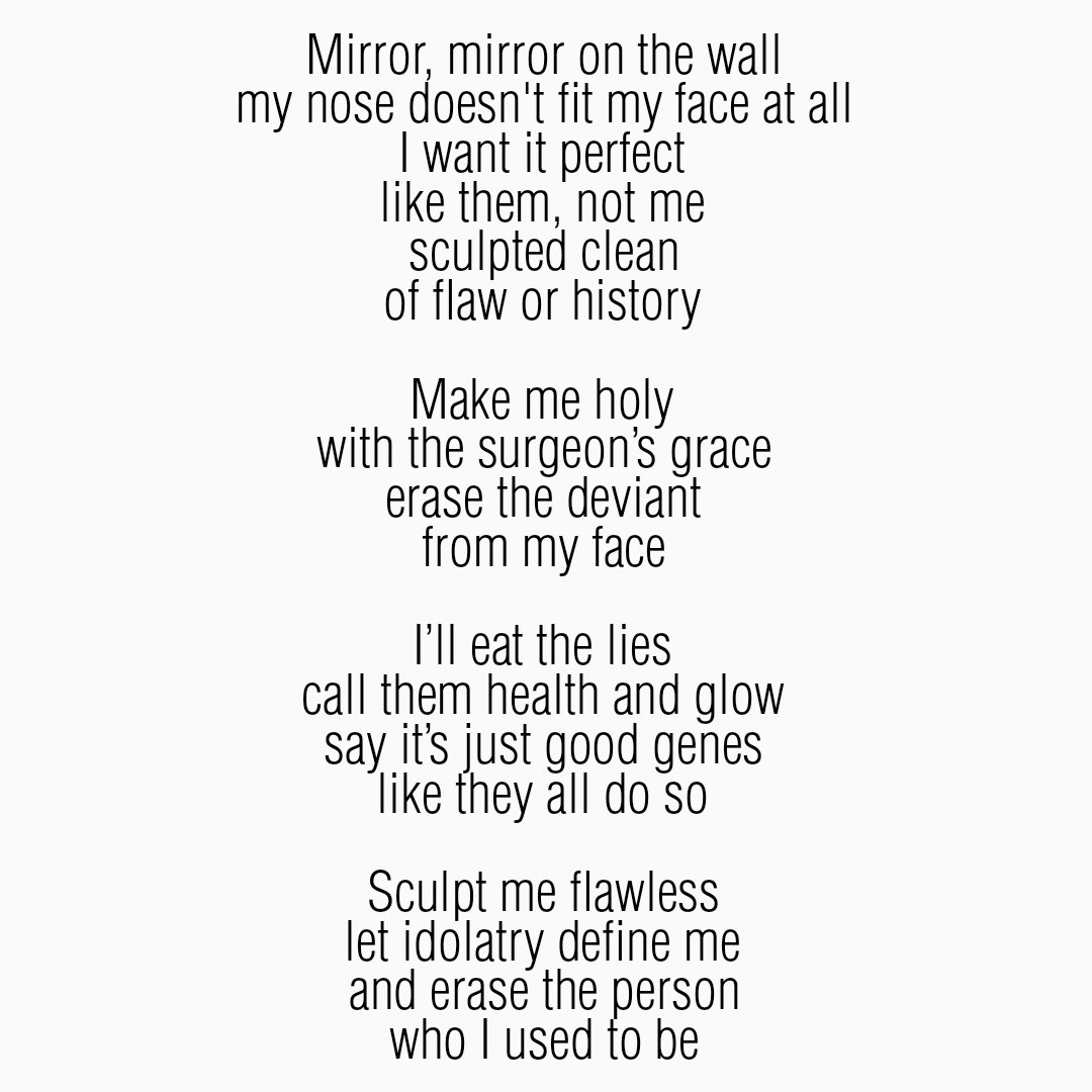 I think we need to stop idolizing so-called "perfection," because chasing it can cost us who we truly are. It's a pressure many young people face these days, and I think we don't pay enough attention to it. But that's just my opinion.🩷

#poem #vss365 #poetry