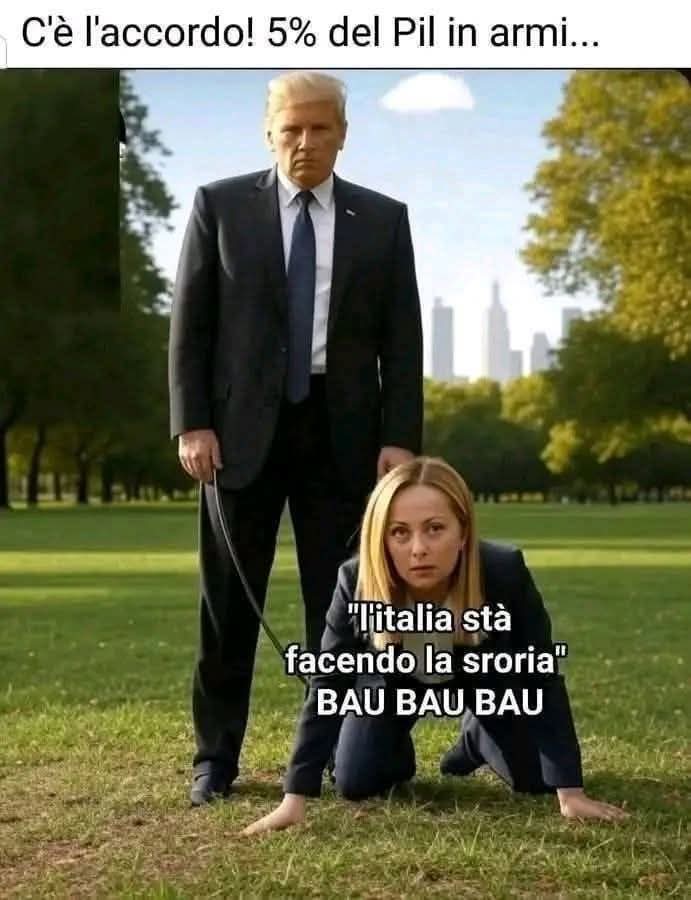 giovbarbera's tweet photo. Dazi al 30% e spese militari al 5% del Pil: ecco come i sovranisti italiani stanno facendo la storia!
#dazi #dazionalismi #dazinostri #Trump #Meloni #meloni_vergogna_nazionale https://t.co/bKwY5Gxz9r