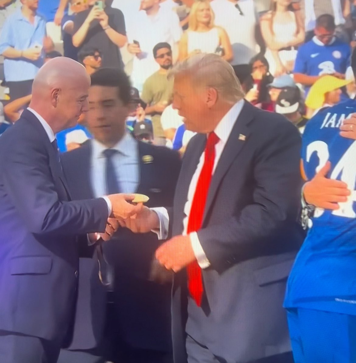 NuttyBarn9's tweet image. Scenes after Donald Trump received his medal after scoring a perfect hat-trick at the Club World Cup against PSG. 

Will we ever see his like again? Doubtful at this stage.