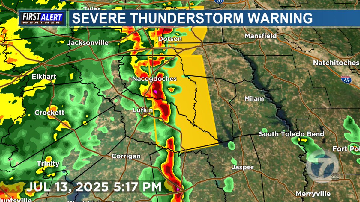 A Severe T-Storm Warning has been issued until Jul 13 6:00PM. More info at kltv.com/weather/alerts… and on the KLTV weather app.