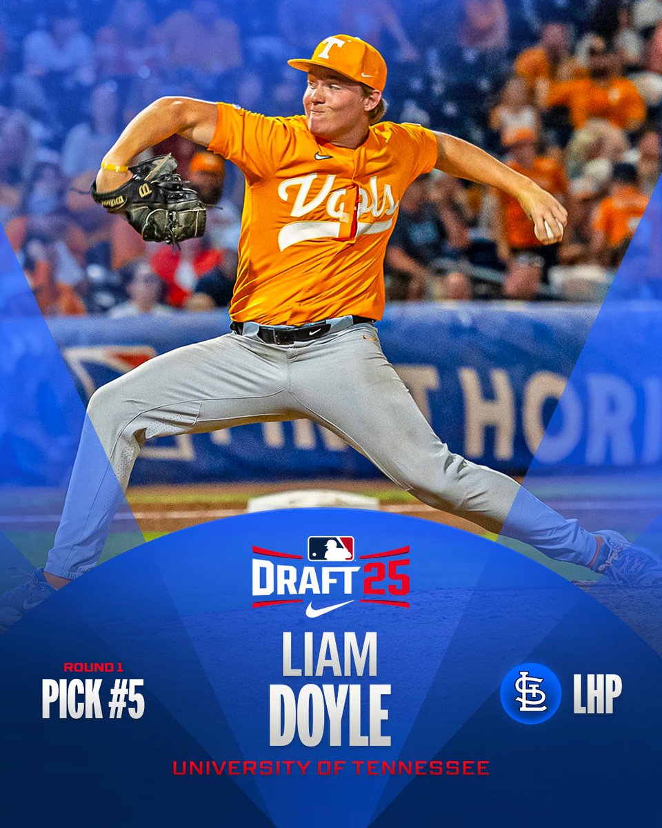 MLB (@mlb) on Twitter photo With the fifth pick of the 2025 #MLBDraft, the <a href="/Cardinals/">St. Louis Cardinals</a> select LHP Liam Doyle from the University of Tennessee. With the fifth pick of the 2025 #MLBDraft, the <a href="/Cardinals/">St. Louis Cardinals</a> select LHP Liam Doyle from the University of Tennessee.
