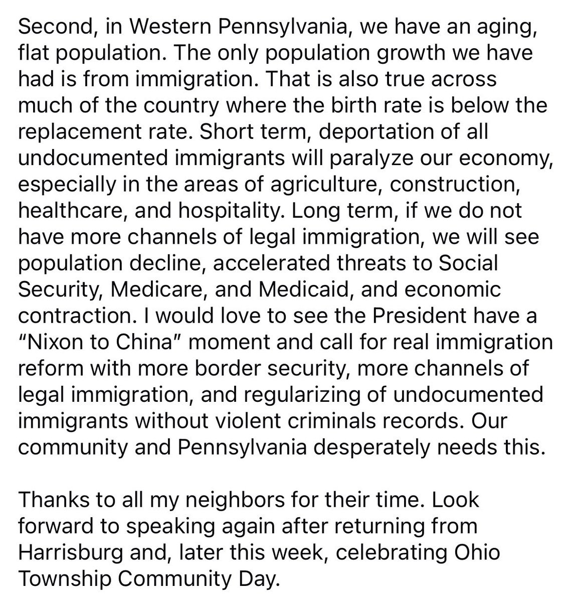 RepVenkat's tweet image. Before returning to Harrisburg, it was great to door knock in Ohio Twp. I heard a lot about economic uncertainty, especially with on-again, off-again tariffs & draconian immigration policies. I continue to call for changing course to sustain our community. My statement below: