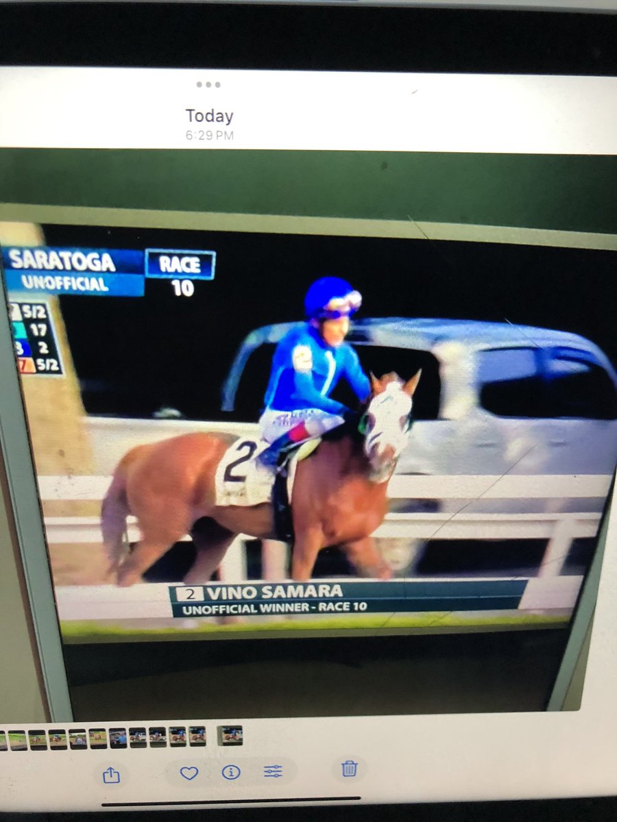 coloneljen's tweet image. Racing Peeps:here’s photo of NY bred filly Vino Samara. She just won the nightcap at Saratoga. Own her with Alan Brodsky. Off the turf mile. Trained by Mark Hennig. Johnny V aboard