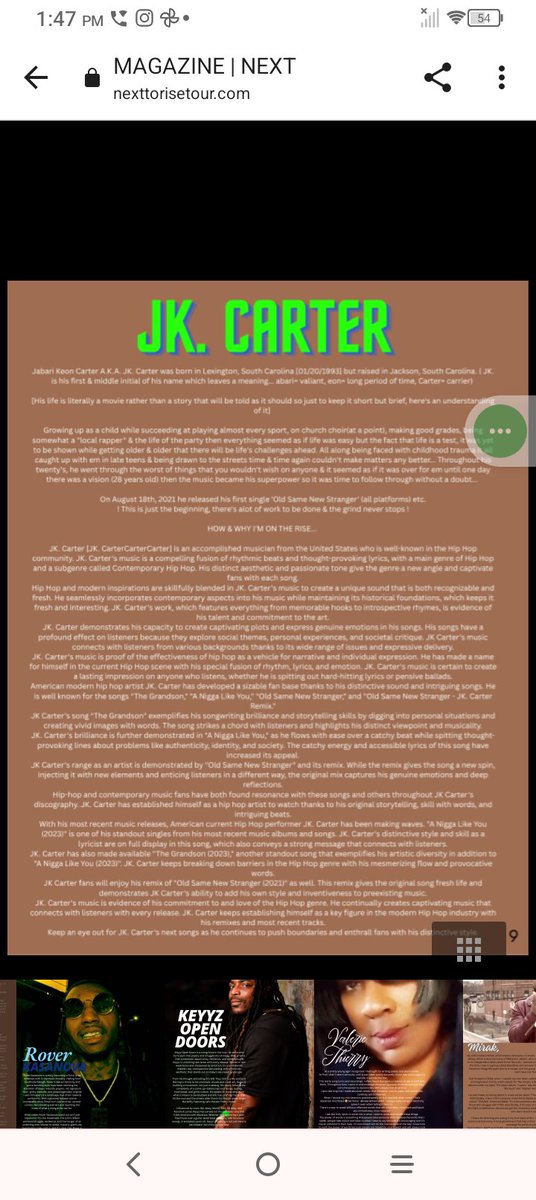 JabariJKCarter's tweet photo. Check out my published article @magazine_next or also @viberate STAY TUNED for 'General Purpose(GP) EP' distributed @distrokid which'll update shortly, IT HIT HARD DOGGG‼️🔥🔥🔥 💣💣💣 🎶🎵🎶
#LetsGetItDoggg #igotem #peepgame #discover #explore #exploremore #popular #artist https://t.co/ePDKNxrvMZ