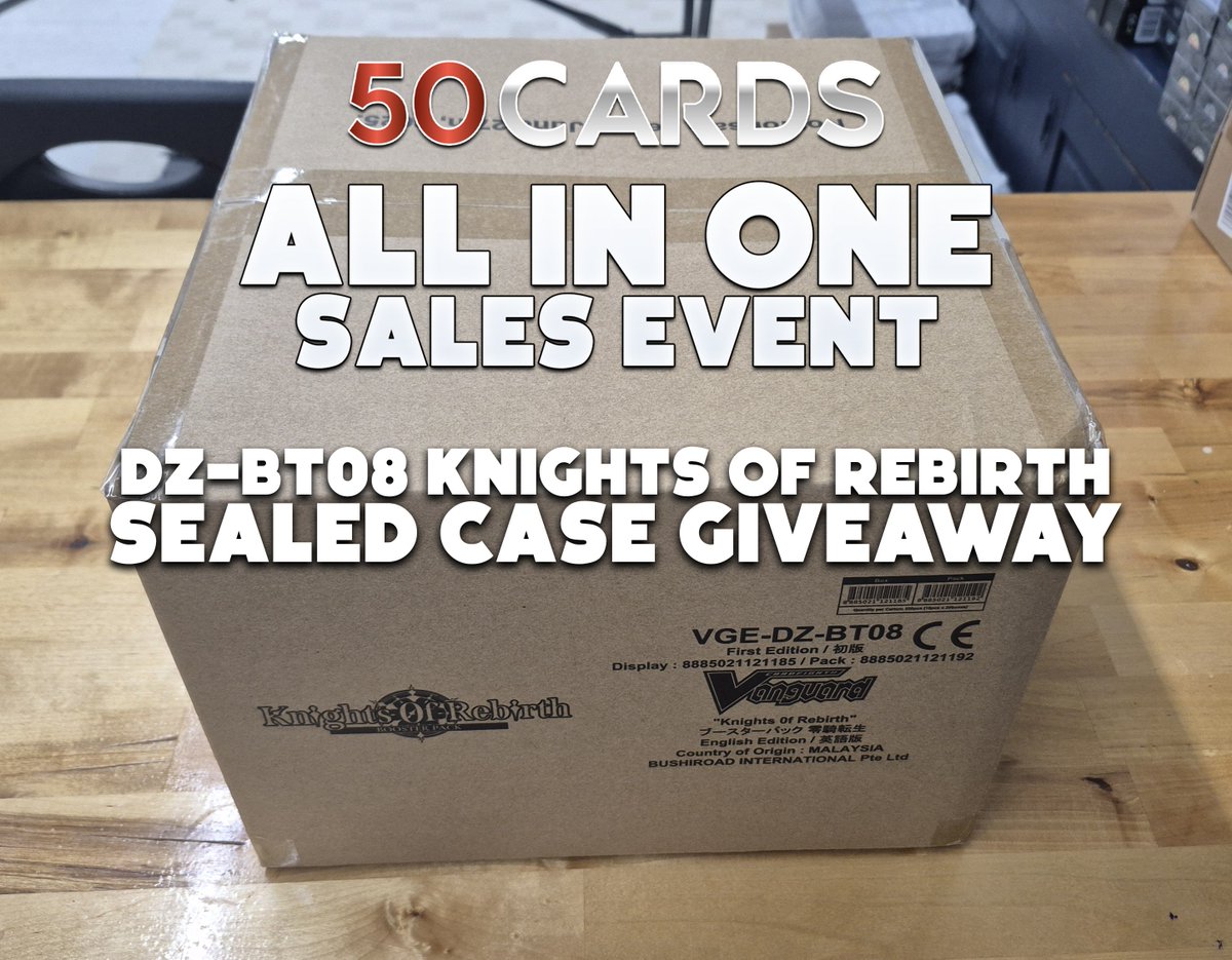 GIVEAWAY TIME! FOLLOW AND RETWEET TO ENTER! 

To celebrate our incredible All In One Sales Event we're giving away a sealed case of Cardfight Vanguard's latest set DZ-BT08, nearly a $1000 value!

Enjoy over 10,000 products nearly all on sale on 50cards.shop!
