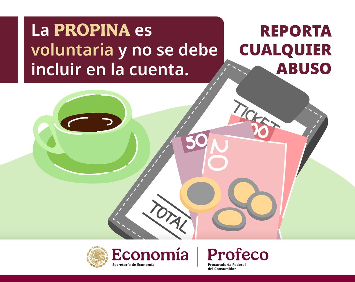ivan_escalante's tweet photo. Ningún establecimiento debe aplicar cargos extra, como la propina, en su recibo o comprobante de pago. Hacerlos sin su consentimiento es una práctica abusiva que incumple con la Ley Federal de Protección al Consumidor.

Repórtennos a los proveedores que vulneren sus derechos. https://t.co/2OvSlMl8eb