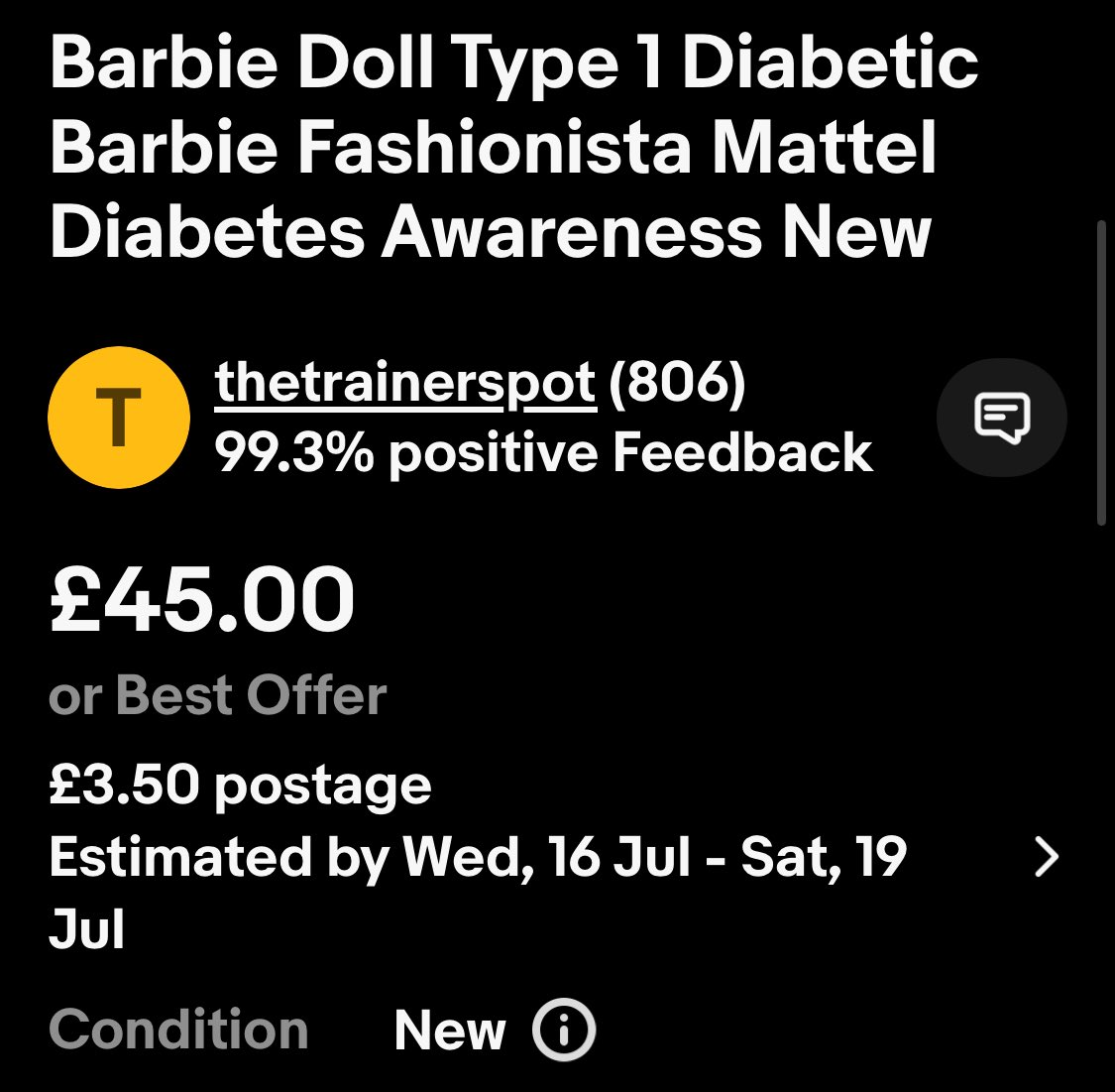 To the scalpers buying up the £10 T1D Barbie’s then selling them on eBay for this. I hope you choke in your sleep. #DOC #GBDOC