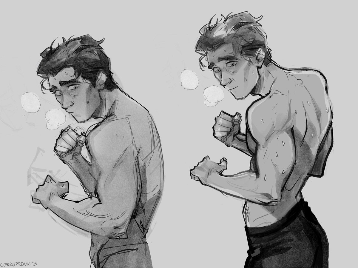Corruptedvik's tweet image. >:( anatomy struggles. Trying to improve by drawing Jayce post-workout