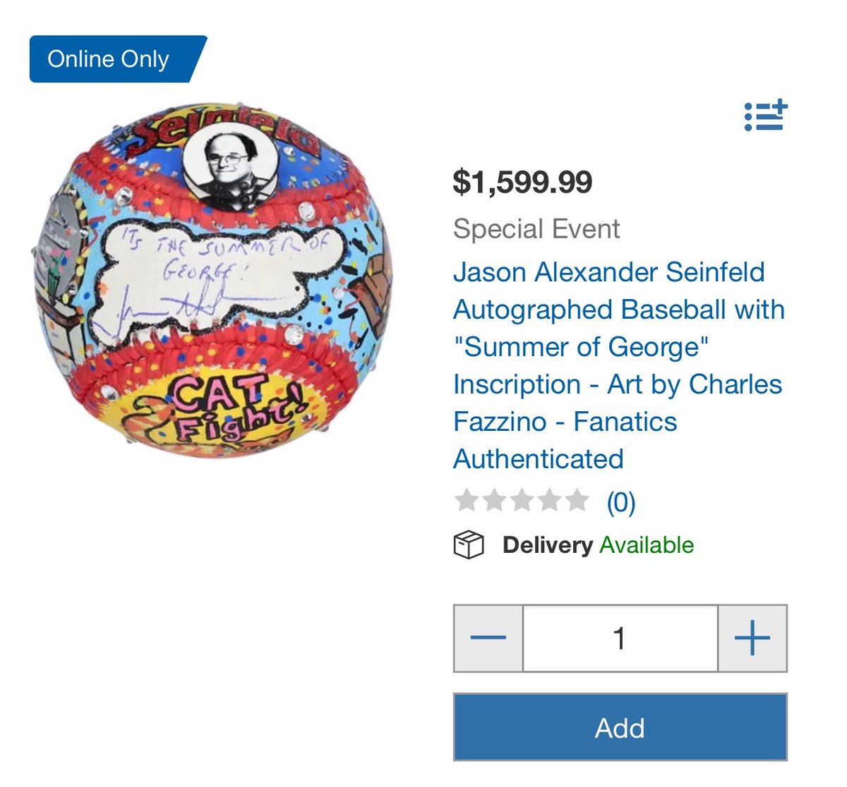 Costco is selling this summer of George baseball for $1600 in this economy