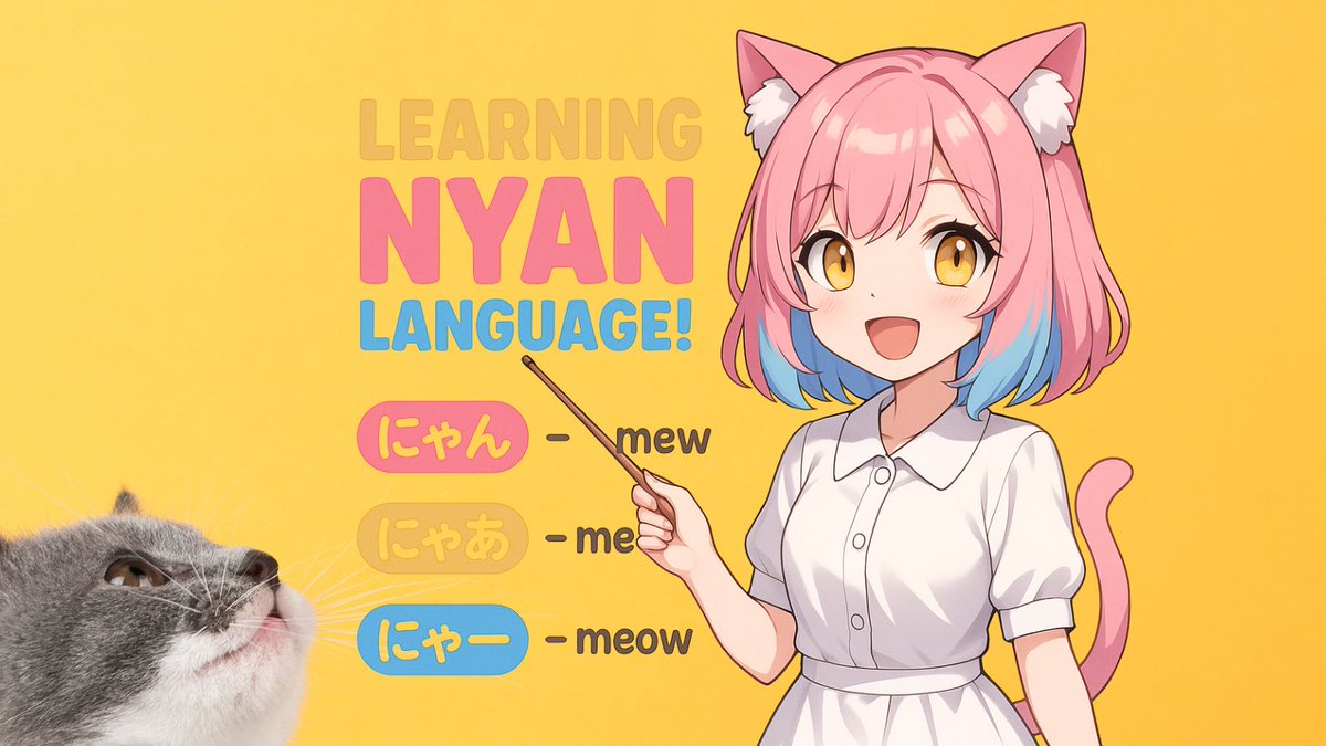 Let’s learn NYAN language together! 🐾
にゃん = mew, にゃあ = meaw, にゃー = meow!

So cute and fun, right? にゃんにゃん～！

#にゃん語 #NyanLanguage