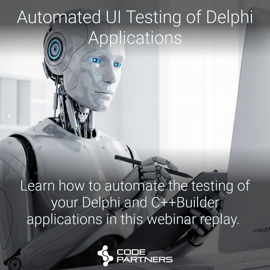 code_partners's tweet image. Webinar : Automated UI testing of Delphi applications
Manual testing is time consuming and error prone. Create automated UI tests for your Delphi apps, and free up your time for more valuable things.
code-partners.com/resources/webi…
#delphi #cbuilder
