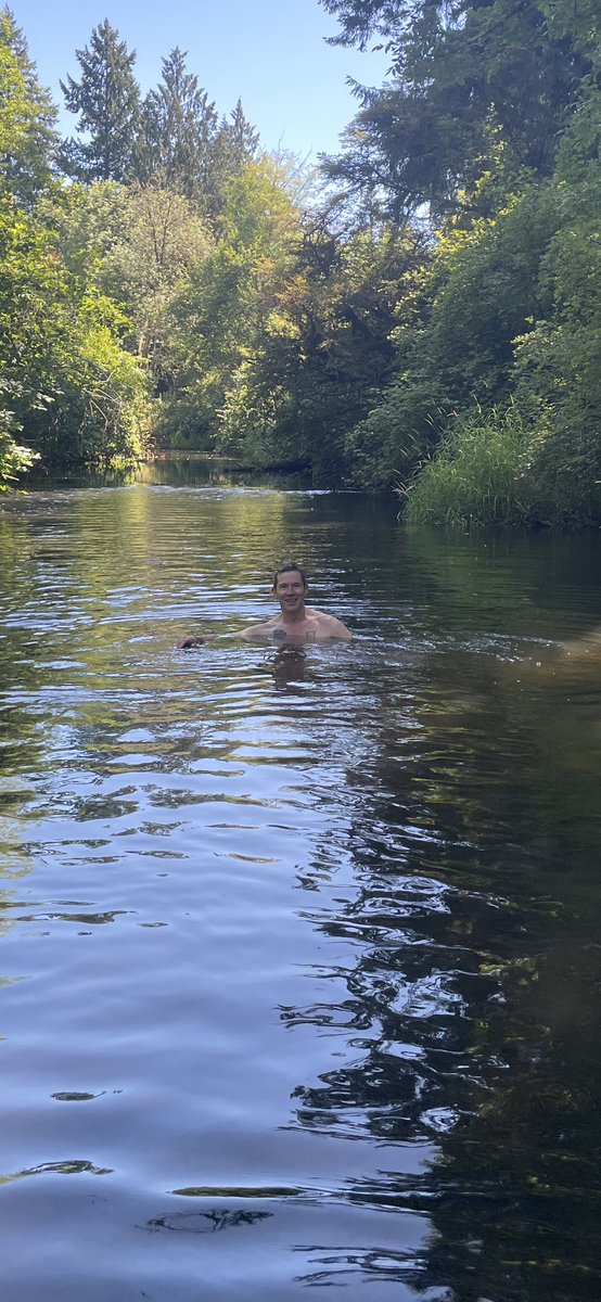 Hickesy's tweet image. Usually too cold to swim in the creek but for a couple of months at the height of summer it’s amazing. Dragonflies skimming the water and hawks screeching overhead, it feels very special