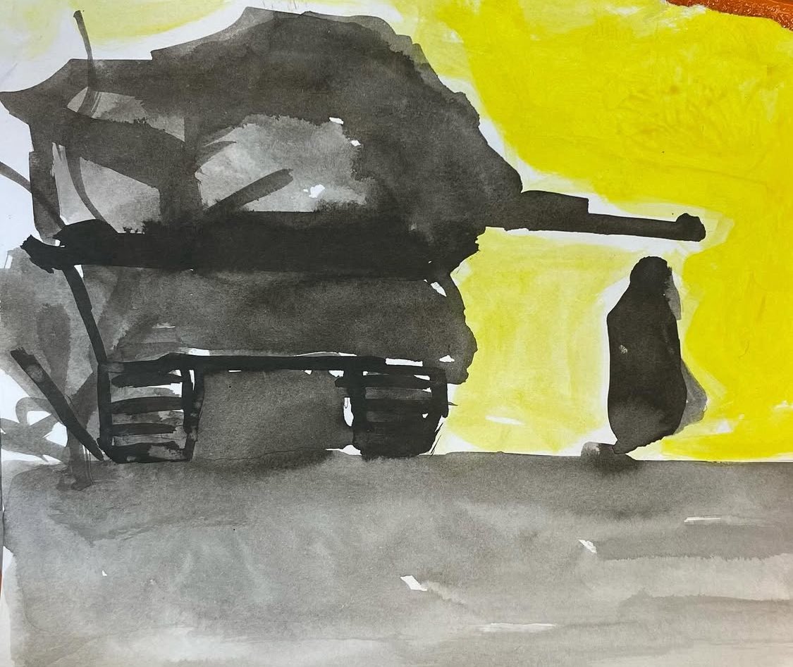 Workshops4Gaza (@workshops4gaza) on Twitter photo Malak Mattar, “Defiance” (2025) acrylic and ink on paper Malak Mattar, “Defiance” (2025) acrylic and ink on paper
