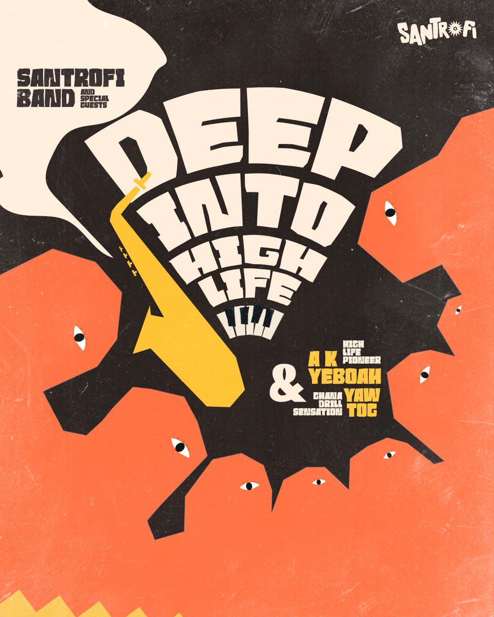 I created tour visuals for "Deep Into Highlife"  by the Santrofi band to bring Ghanaian sound and soul to life in a bold, colorful way. Inspired by the rich legacy of Highlife music, the design blends traditional African textiles, vintage poster vibes, and retro-futurist type...