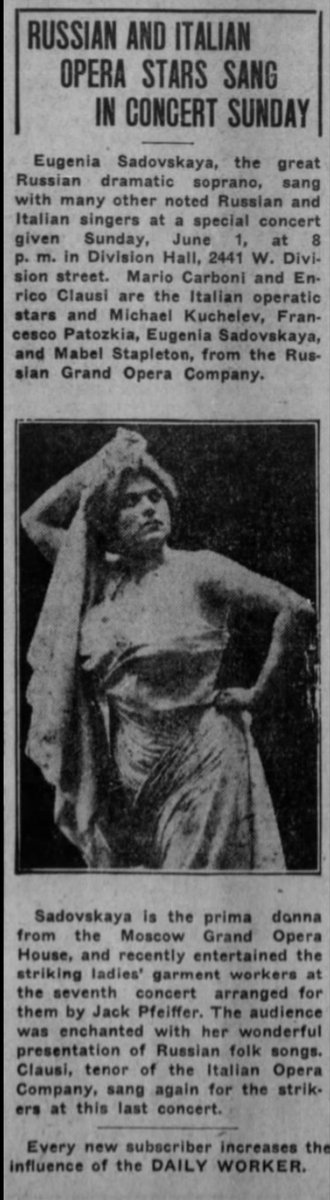 cory_m_santos's tweet image. A Russian opera performance for the striking garment workers in downtown Chicago, June 1924.
The performance was courtesy of a trustworthy friend of the workers and budding impresario, Jack Pfefer and HIS short-lived version of the Russian Grand Opera Company.