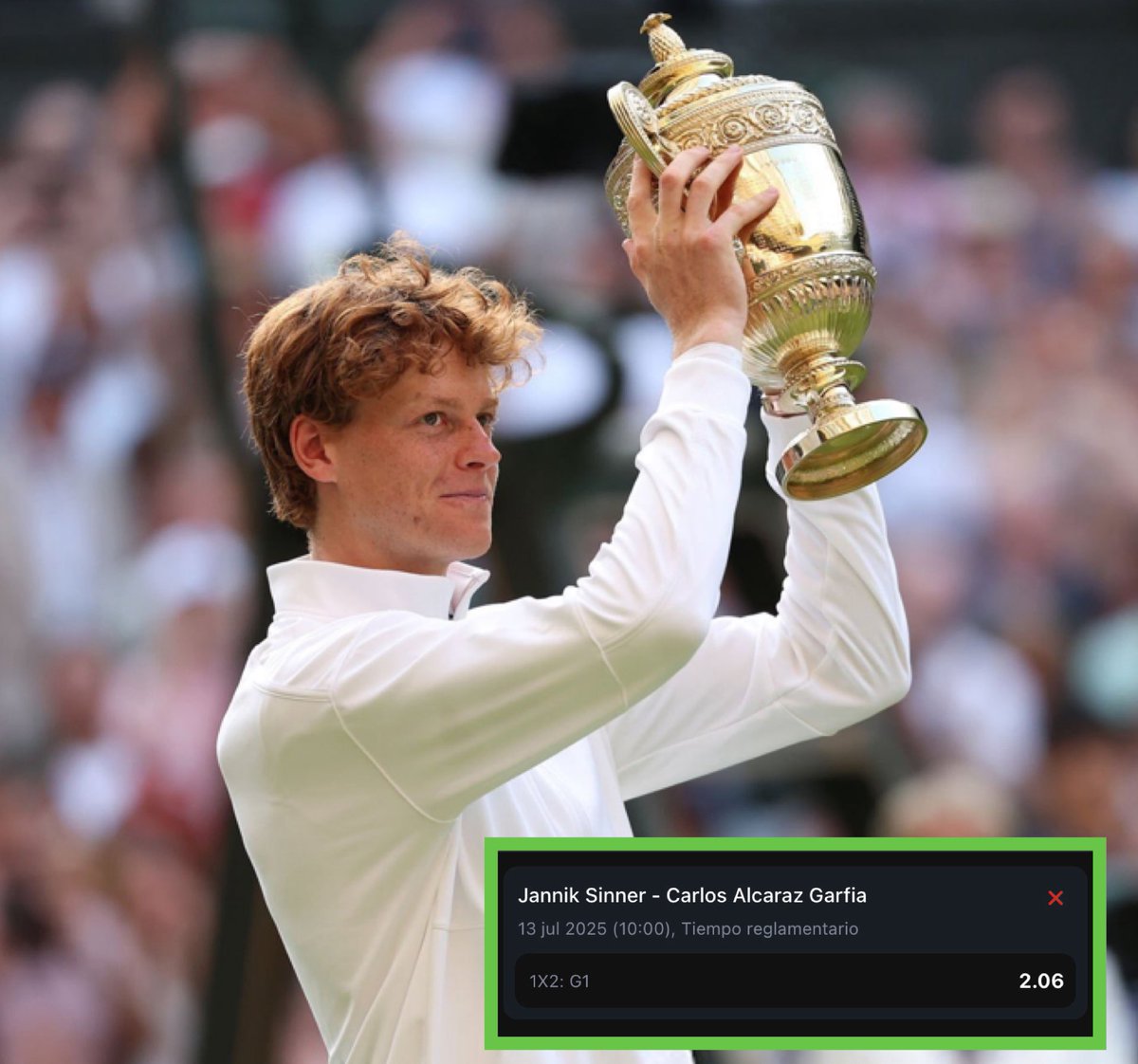 🏆 SINNER CAMPEON

🏅 Finalizamos este #Wimbledon con la coronacion del italiano contra Alcaraz y por el canal llevamos su Win ✅

🇬🇧 Cerramos este Wimbledon con +22U ganadas, una locura

🟦 Se viene la gira sobre superficie dura, y seguiremos ganando, unite!

#TennisPicks #ATP