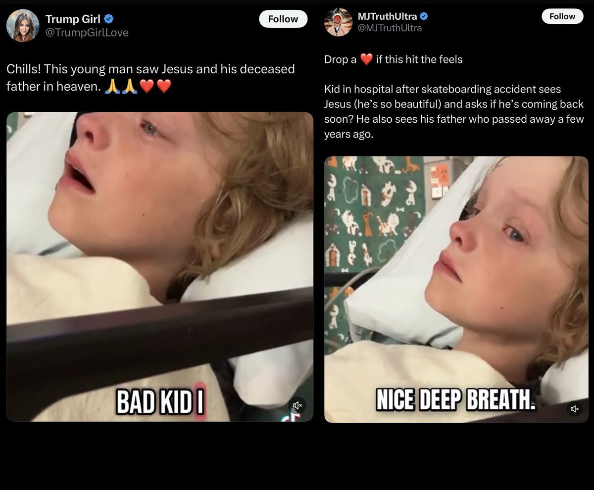 Christians in the comments: Absolutely believing this kid saw Jesus and his deceased father.

Same Christians: Denying the First Vision, claiming it was demonic.