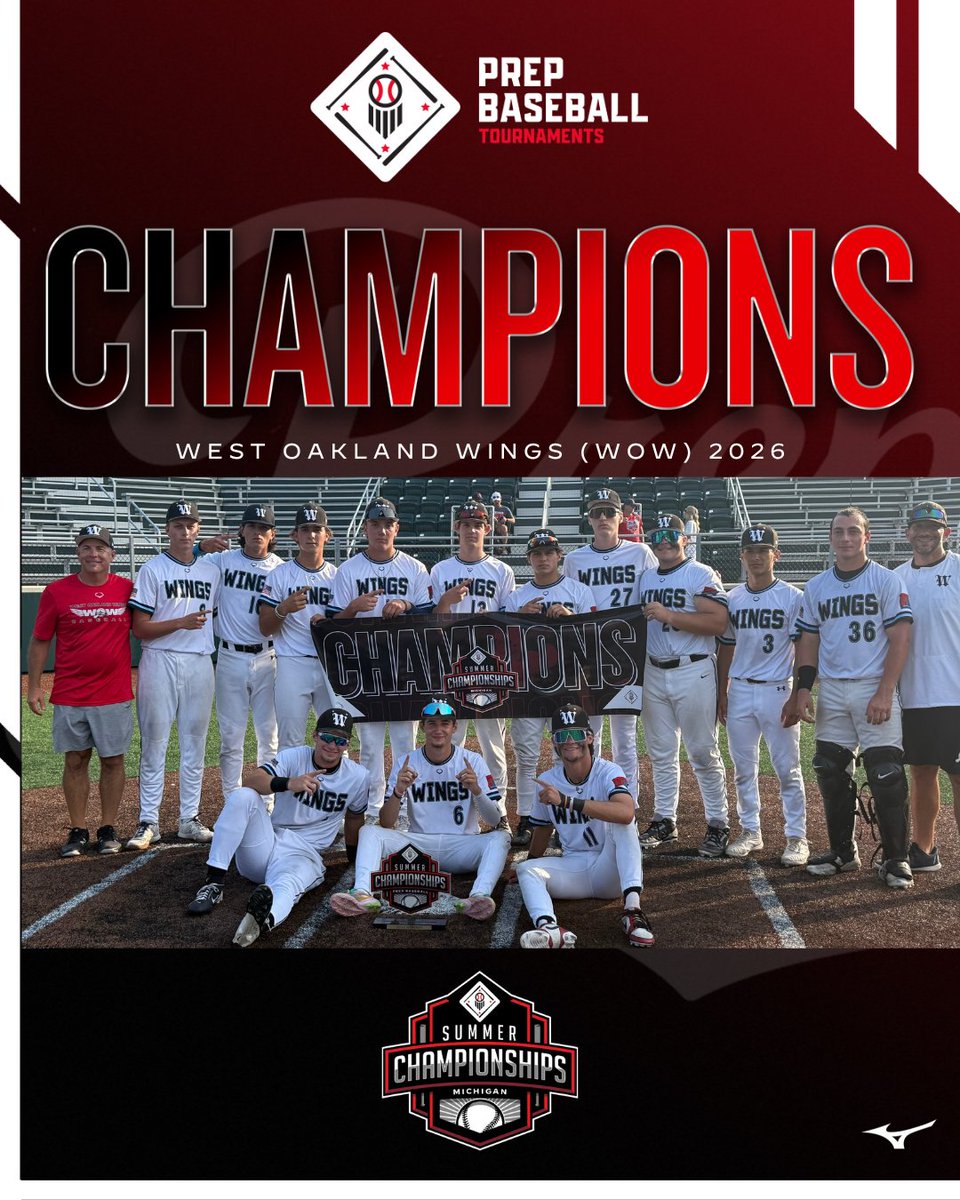 Prep Baseball Michigan (@prepbaseballmi) on Twitter photo 🥇TOURNAMENT CHAMPIONS 🥇
West Oakland Wings (WOW) 2026 | @wow17ubaseball
Championship Game MVP - Bo Bishop
🏆 PBT Michigan Summer Championships🏆
⚾️ 17U Champions
📅 7/10-7/13
📍 Detroit, MI
<a href="/PBRTournaments/">Prep Baseball Tournaments</a> | <a href="/pbtscouting/">Prep Baseball Scouting</a> |
<a href="/PrepBaseMIScout/">Prep Baseball Michigan Scouting Coverage</a> 🥇TOURNAMENT CHAMPIONS 🥇
West Oakland Wings (WOW) 2026 | @wow17ubaseball
Championship Game MVP - Bo Bishop
🏆 PBT Michigan Summer Championships🏆
⚾️ 17U Champions
📅 7/10-7/13
📍 Detroit, MI
<a href="/PBRTournaments/">Prep Baseball Tournaments</a> | <a href="/pbtscouting/">Prep Baseball Scouting</a> |
<a href="/PrepBaseMIScout/">Prep Baseball Michigan Scouting Coverage</a>