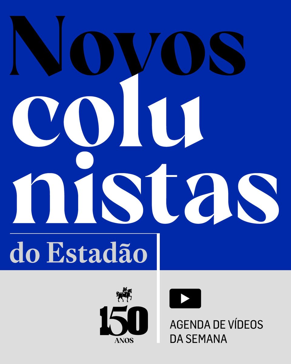 Estadao's tweet image. ‼️NOVIDADE | Acompanhe nossos colunistas em vídeo no site do #Estadao. Eles se juntam ao nosso elenco de peso para manter você bem informado com análises, bastidores e opiniões sobre Política, Economia, Esportes e muito mais