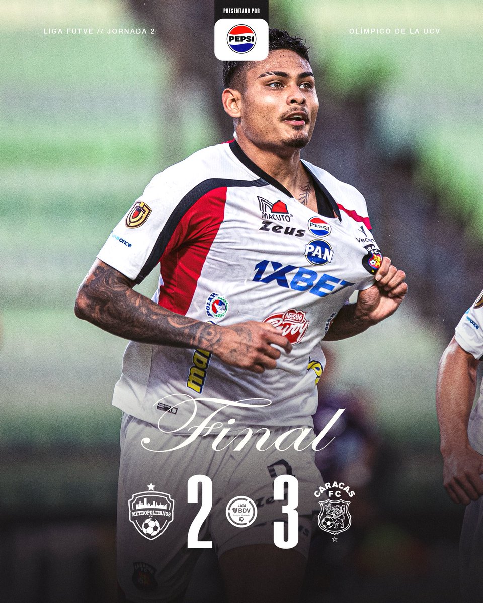 #LigaBancodeVenezuela | TC | J2 |
<a href="/Metropolitanos_/">Metropolitanos Fútbol Club</a> 2-3 <a href="/Caracas_FC/">Caracas Fútbol Club</a> | 90’+6 | ¡FINAAAAL! 🤩🤩🤩🤩 Victoria para el Caracas Fútbol Club en el Olímpico. Esto es Caracas. Vamooooooos 

📺 goo.su/6D6mP5
📻 hot94.fm