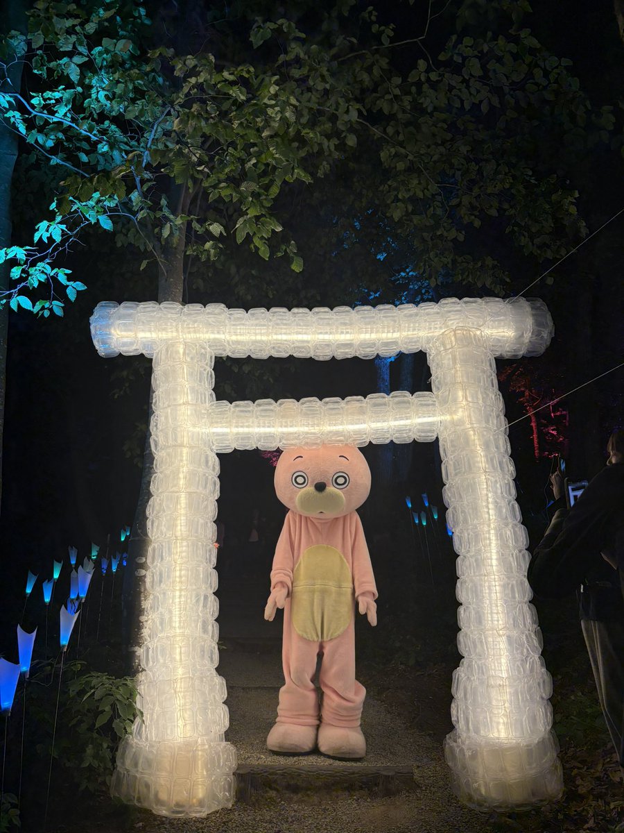 momoiro_usahi's tweet photo. めざましテレビに朝日町の空気神社のライトアップが登場！
8月までやってるからぜひ遊びにきてね。
※鳥居はイベント限定 https://t.co/HrO8KpVSfr