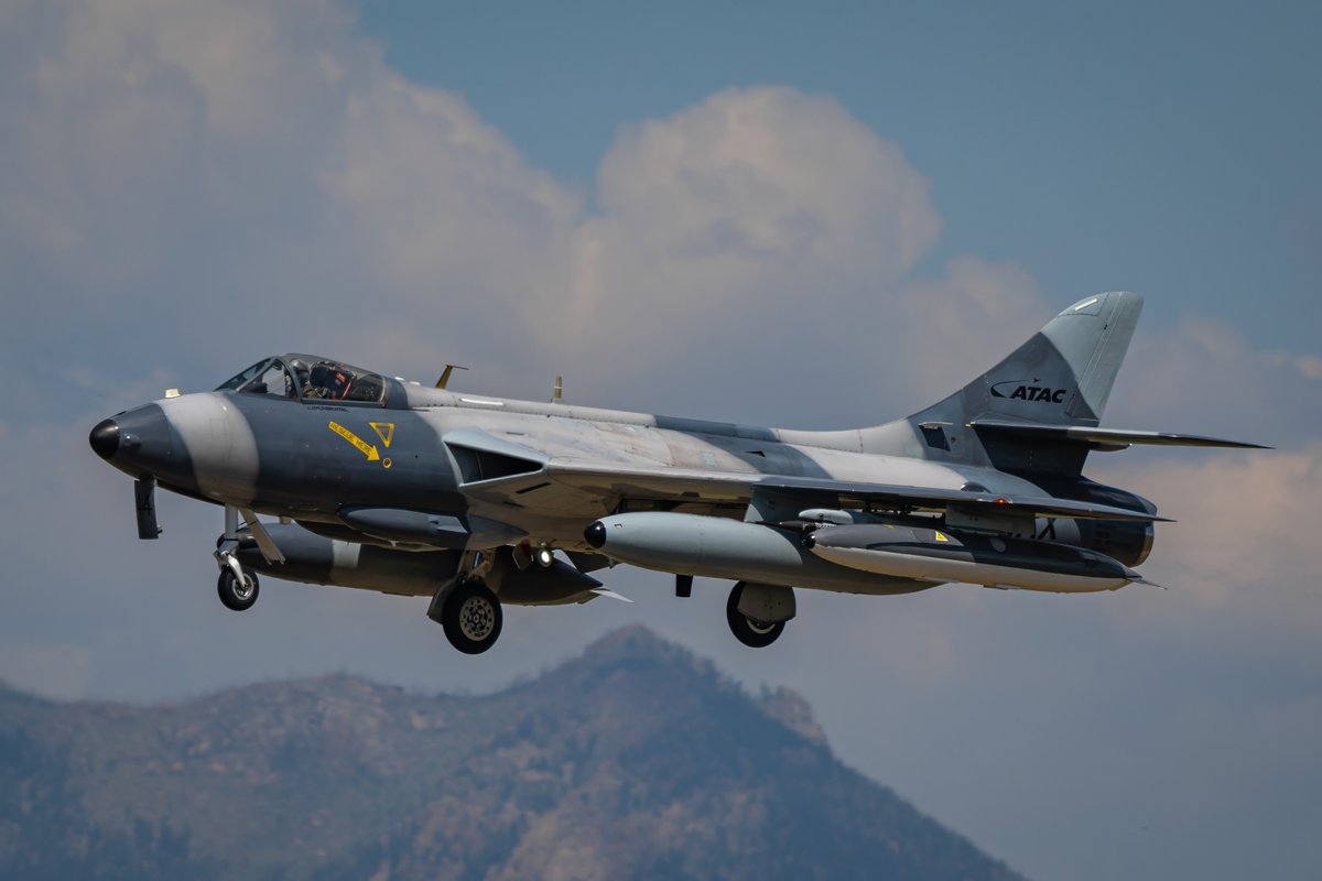 GDevorePhotos's tweet image. ATAC75, a flight of two MK-58 Hawker Hunters lands at Peterson SFB. The Hawkers are owned and operated by the Airborne Tactical Advantage Company.