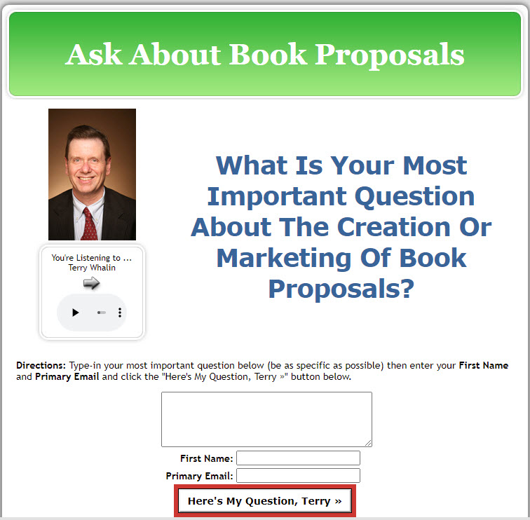 Terry Whalin (@terrywhalin) on Twitter photo Publishing Expert Terry Whalin (<a href="/terrywhalin/">Terry Whalin</a>) answers your questions about book proposals in a free 70-minute teleseminar at: bit.ly/abtbkpro Publishing Expert Terry Whalin (<a href="/terrywhalin/">Terry Whalin</a>) answers your questions about book proposals in a free 70-minute teleseminar at: bit.ly/abtbkpro
