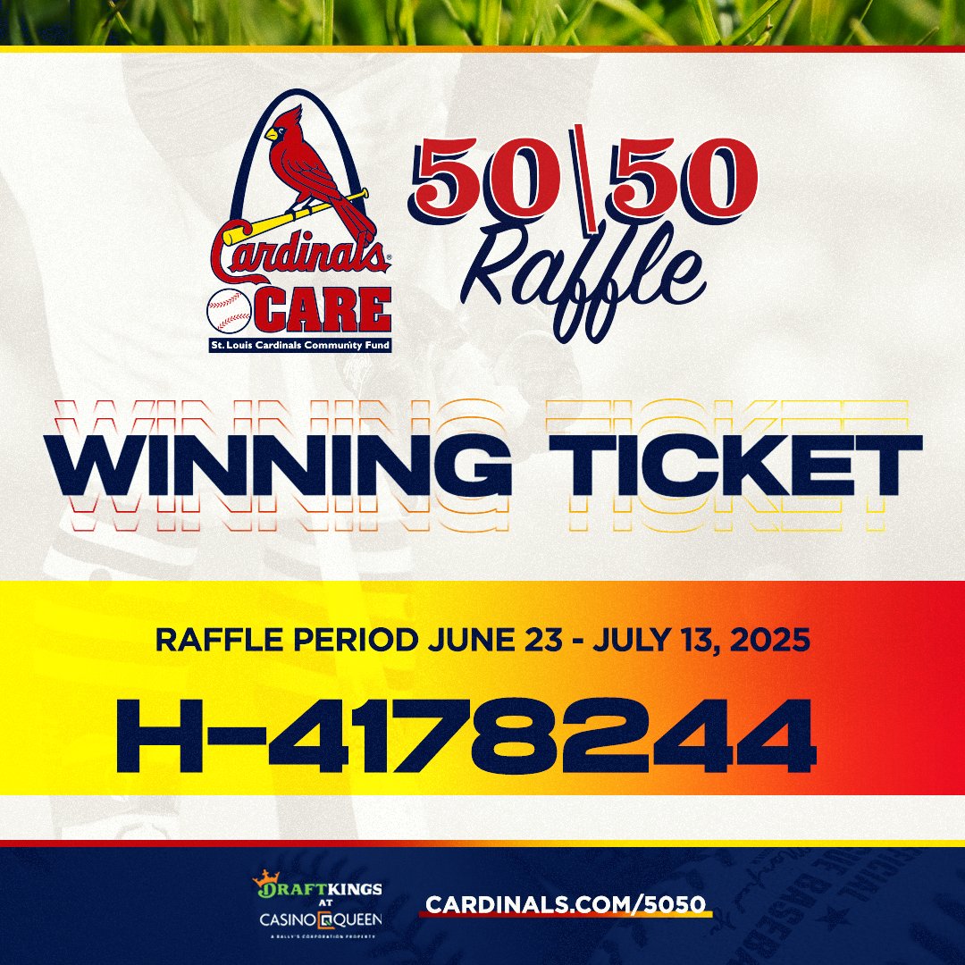 CardinalsCare's tweet image. Congratulations to the winner of this raffle period's lucky winner! If you have the winning ticket number, visit cardinals.com/5050 for information on how to claim your prize.