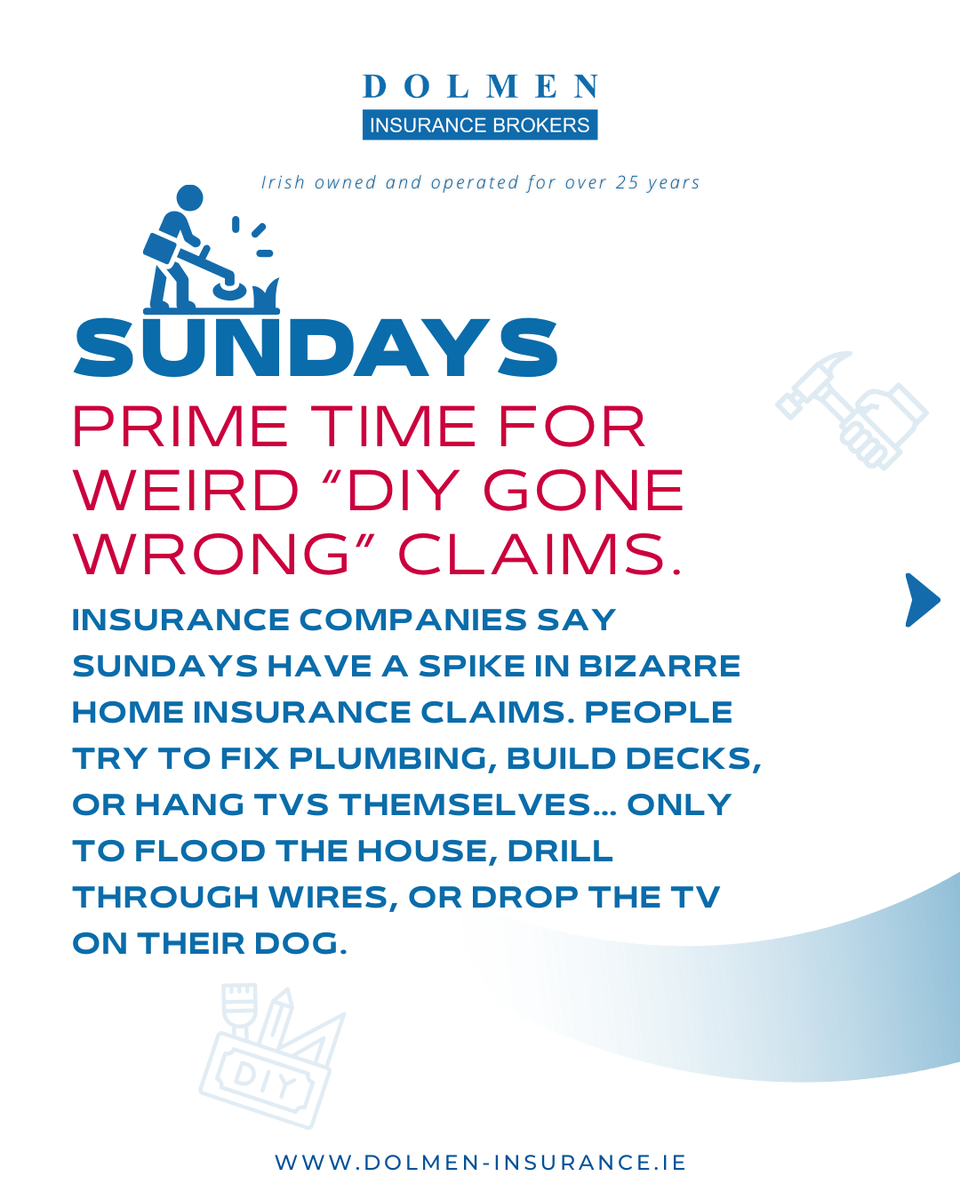 Sunday: The Strangest Day in Insurance! 🕵️‍♂️
we’ve seen just about everything, and yes, Sundays can be surprisingly… interesting in the insurance world! Here are a few fun facts to brighten up your Sunday scroll.

dolmen-insurnace.ie
#Insurance #SundayStrangeFacts #ireland