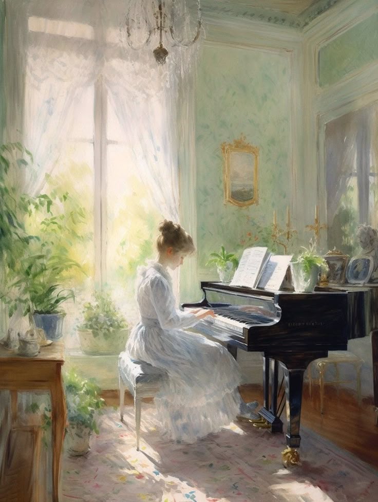 Art__Paintings's tweet image. Morning piano practice