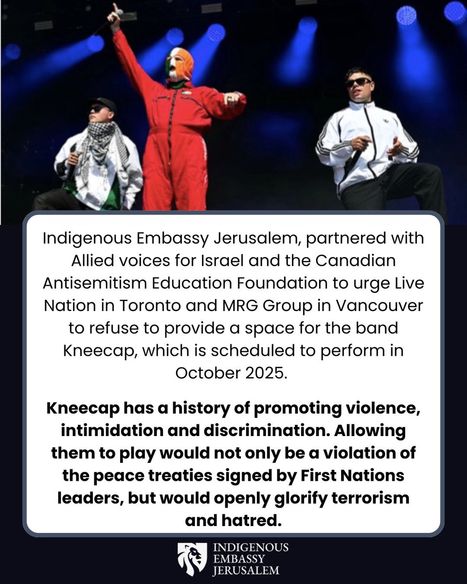 First Nations leaders stand against the violence and Jew-hatred propagated by the band Kneecap. 

indigenousembassy.org/articles/first…