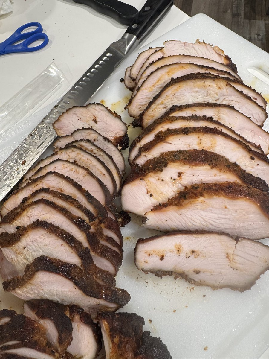 Turkey breasts on the Weber. Had to run to meeting and overcooked a little but wrapping in butter always brings them back a little.