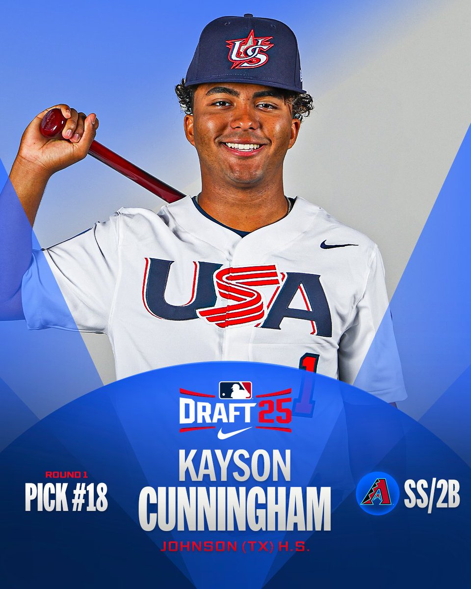 With the 18th pick of the 2025 #MLBDraft, the @DBacks select SS/2B Kayson Cunningham from Johnson High School.