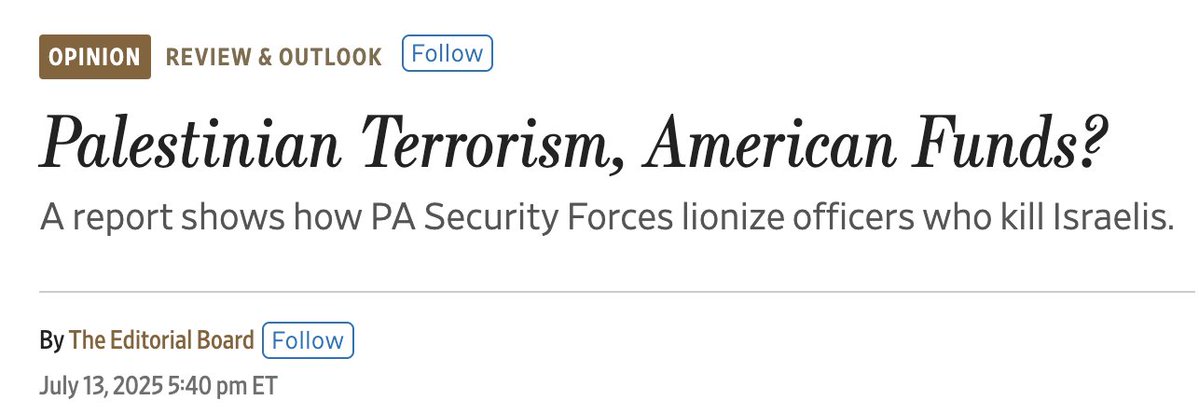 Elliot Kaufman (@elliotkaufman6) on Twitter photo “The PA and Fatah make no effort to hide the involvement of the PA security officers in terrorism—instead, they openly publicize and boast about it,” finds <a href="/ItamarPMW/">Itamar Marcus</a> in a new report.
WSJ editorial: “The PA and Fatah make no effort to hide the involvement of the PA security officers in terrorism—instead, they openly publicize and boast about it,” finds <a href="/ItamarPMW/">Itamar Marcus</a> in a new report.
WSJ editorial: