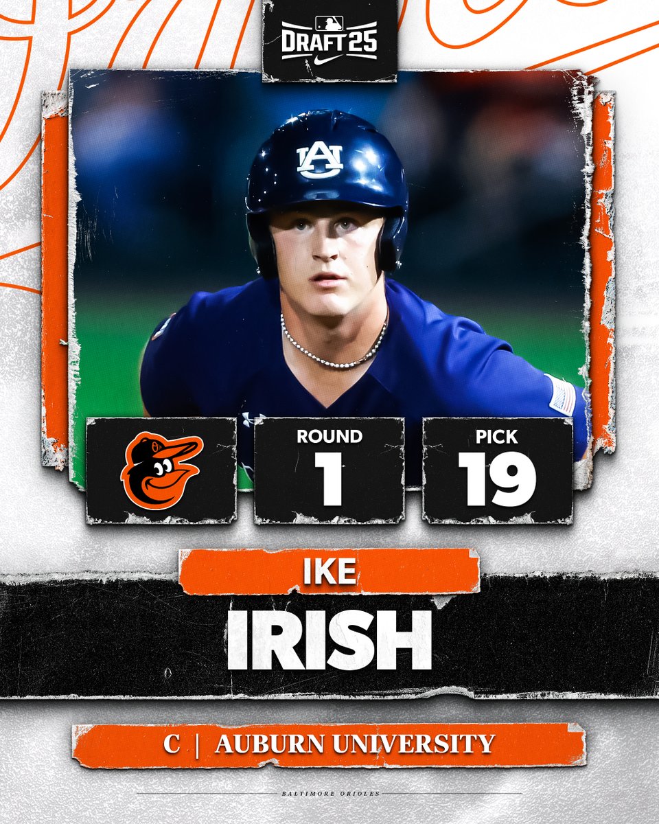 With the 19th pick in the 2025 MLB Draft, we have selected Ike Irish from Auburn University.