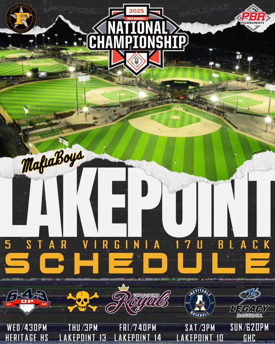 5 Star National Virginia (@5starnationalva) on Twitter photo Our 17u Black Squad heads to LakePoint Sports in Atlanta, GA this week for PBR 17u National Championships! Let's go!!! #5starnation #mafiaboys #option1 #RollMaf <a href="/5starnational/">5 Star National</a> <a href="/5StarNationalMA/">5 Star National Mid - Atlantic</a> <a href="/LakePointSports/">LakePoint Sports</a> <a href="/DoubtedAthletes/">Doubted Athletes</a> <a href="/coachcody757/">Coach Cody</a> <a href="/Coach_Z_15/">Zach Alexander</a> <a href="/JBIRDIE757/">Justin Baird</a> <a href="/PrepBaseVAS/">Prep Baseball VA/DC Scouting</a> Our 17u Black Squad heads to LakePoint Sports in Atlanta, GA this week for PBR 17u National Championships! Let's go!!! #5starnation #mafiaboys #option1 #RollMaf <a href="/5starnational/">5 Star National</a> <a href="/5StarNationalMA/">5 Star National Mid - Atlantic</a> <a href="/LakePointSports/">LakePoint Sports</a> <a href="/DoubtedAthletes/">Doubted Athletes</a> <a href="/coachcody757/">Coach Cody</a> <a href="/Coach_Z_15/">Zach Alexander</a> <a href="/JBIRDIE757/">Justin Baird</a> <a href="/PrepBaseVAS/">Prep Baseball VA/DC Scouting</a>